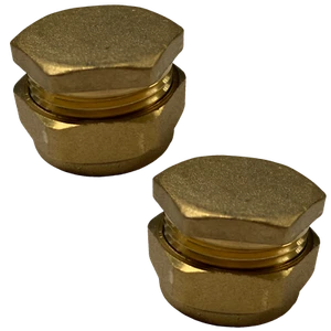 PAIR of Brass Compression Stop Ends Caps for 3/4" Imperial Copper Pipe - Picture 1 of 4