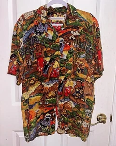 VINTAGE 1990s Large Colorful Button Up African Themed Print Shirt Mens  - Picture 1 of 8