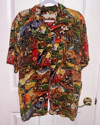 VINTAGE 1990s Large Colorful Button Up African Themed Print Shirt Mens  - Image 1 of 4