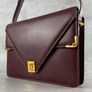 Must de Cartier Bordeaux Messenger Bag Bordeaux Klappe Schulter Umschlag Tasche Authentisch - Bild 1 von 10
