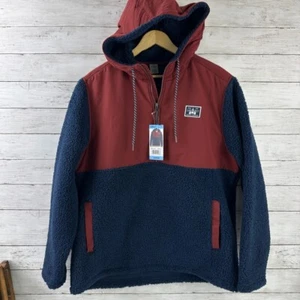 HURLEY Obsidian Red Navy Half Zip Sherpa Pullover Hoodie Jacket Mens LARGE New - Picture 1 of 11
