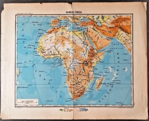 VTG 1900s Africa Fisica Geographical Map Italian Orig 15" x 12" C29-9 - Picture 1 of 4