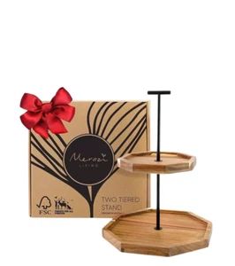 Decorative Wooden Tiered Tray Stand - Beautiful Two Tiered Coffee Table Serving - Picture 1 of 5