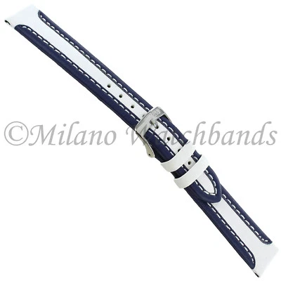 Correa de reloj para hombre 16 mm Milano Slalom azul marino y blanco cuero genuino cosido Foto 1 de 4