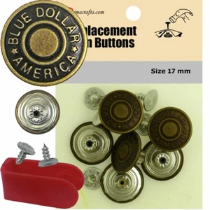 17mm brass jean tack buttons CT. 6 w/Tool - Replacement button for Levis!  - Picture 1 of 3