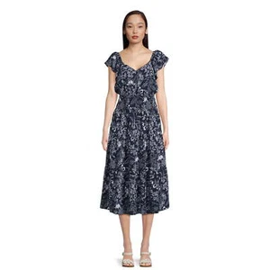 Time and Tru Midi Dress Women's Size M Smocked with Flutter Sleeves --W8-- - Picture 1 of 5