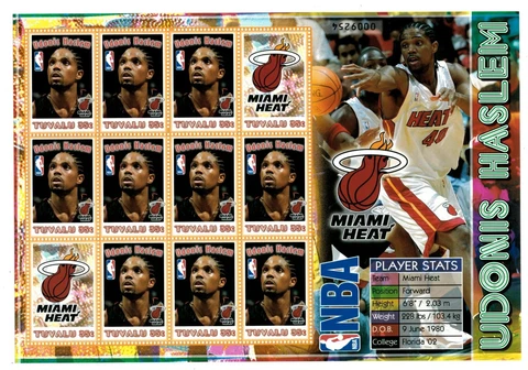 Tuvalu 2006 - NBA Miami Heat - Udonis Haslem - Sheet of 12 Stamps - MNH Cover