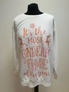 L664 MENS GEORGE WHITE CORAL PINK LOGO CHRISTMAS SWEAT TOP UK SIZE XL EU 54-56 - Picture 1 of 3