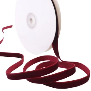 10 Yards Velvet Ribbon Burgundy Velvet Fabric Ribbon Trim Single Face Spool S... - Picture 1 of 6