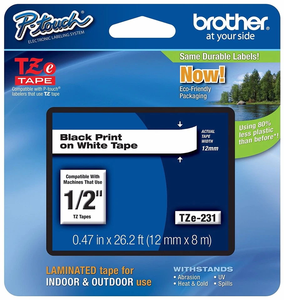 6pk Replace TZ Tape 12mm Tze 231 Laminated White for Brother P-touch Label Maker