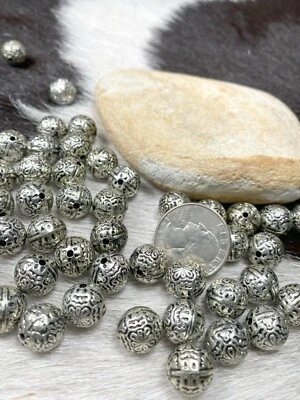 Spacer Beads Silver Vintage Look Beads for Jewelry Making Round 12mm 100 pcs - Image 1 of 4