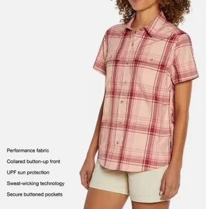 Eddie Bauer Damen Kurzarm Adventure Hemd Gr. Large Peach Starling kariert - Bild 1 von 7