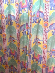 Pair Of 2 Rare Vintage Laura Ashley Rod Pocket Curtain Panels Pastel Elephants - Picture 1 of 7