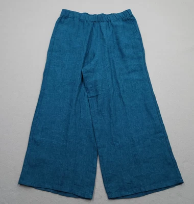 Брюки женские Eileen Fisher средние сине-зеленые льняные без застежек широкие укороченные 25,5 - Изображение 1 из 4