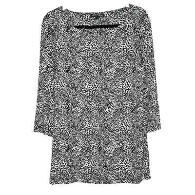 Camisa Top Cable & Calibre L Grande Negra Estampado Animal Manga 3/4 Cuello Redondo Elastizada Foto 1 de 4