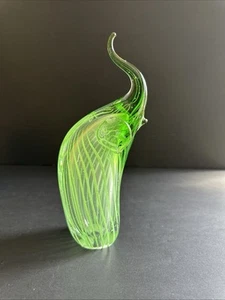 Vtg Art Glass Murano Style Elephant Figurine Green Cased Stripe Hand Blown 9” - Picture 1 of 17
