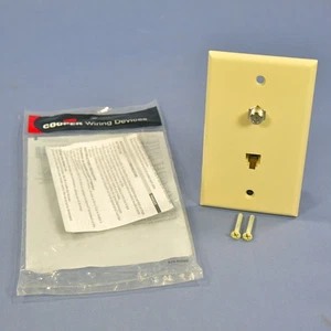 Cooper 3535-4V Ivory 1-Gang 4-Wire Telephone Phone Jack Coaxial Cable Wallplate - Picture 1 of 6