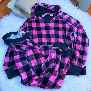 Jenni by Jennifer Moore Women’s Pajama Set M Pink Black Plaid Fleece - Picture 1 of 6