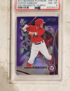 2017 Bowman Platinum Carter Kieboom Purple Refractor RC SP 108/250 Graded PSA 8 - Picture 1 of 3