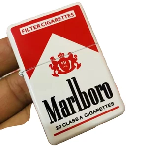 MARLBORO Lighter CIGARETTE PACK STYLE White Matte Non Zippo Petrol lighter NEW - Picture 1 of 7