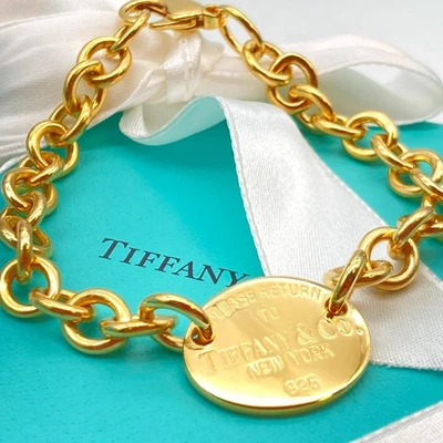 Bracciale Tiffany & Co. Gold Plate Return to ovale in argento 925 7" 24,8 g - Immagine 1 di 4
