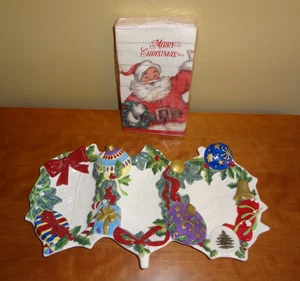 Spode "World of Christmas" Tidbit Snack Dish 14" + 32 VTG Santa Paper Napkins - Picture 1 of 14