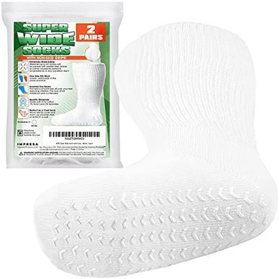 2 pares de meias brancas super largas com alças antiderrapantes para linfedema, tamanho grande - Imagem 1 de 4
