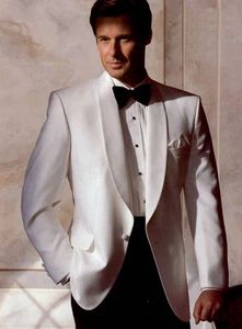 WHITE DINNER JACKET - Gerard II - Faux Shantung Fabric, 1 Button, Shawl Lapel - Picture 1 of 1