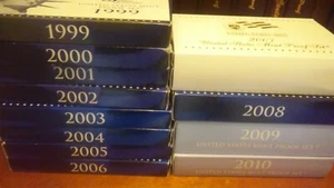  Proof set run. One each; 1999 thru 2010. 12 complete sets. Boxes and COA's.   - Picture 1 of 1