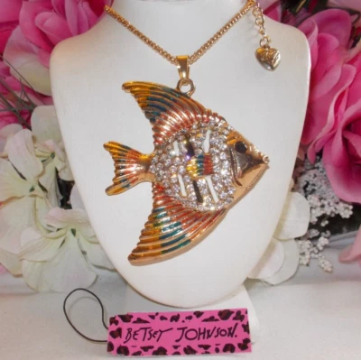 BETSEY JOHNSON LOVELY MULTICOLOR TROPICAL FISH PENDANT CHAIN NECKLACE - Image 1 of 4