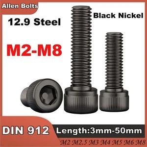 Black Cap Head Screws Allen Socket Bolts High Tensile 12.9 Steel M2 M2.5 M3-M8 - Picture 1 of 76