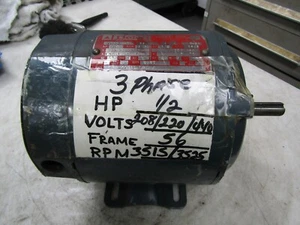 💥DELCO 1/2 HP AC MOTOR 56 FR 3515 RPM 208-220/440 VAC 3Ø 1.0 SF 2J7224--Z - Picture 1 of 9