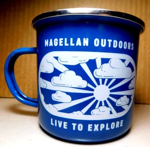 Magellan Outdoors~Live To Explore Single Enamel Blue & White Metal Coffee Mug - Picture 1 of 24
