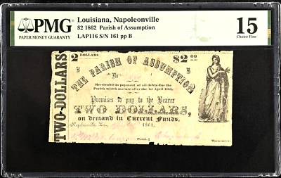 LA $2 NAPOLEONVILLE Louisiana Parish of Assumption April 1862 PMG Ch F15 LAP116 - Image 1 of 4