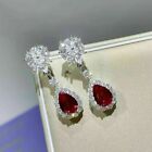 Drop & Dangle Earrings Lab Created Ruby Red Women's White Gold Plated Pear Cut