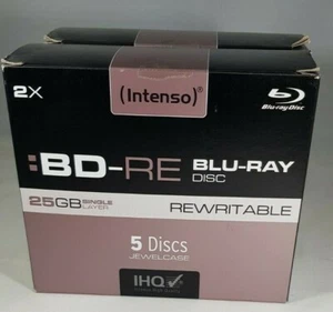 Intenso BD-RE 25GB 2x Speed 2X 5 Pack Jewel Case Blu-ray Blank Discs - Imagen 1 de 1
