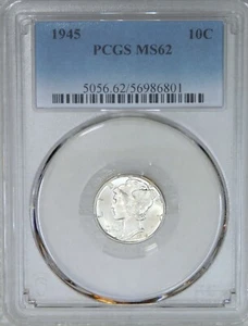 1945 P Mercury Dime PCGS MS62 White Frosty Luster Just Graded New Holder #V86 - Picture 1 of 4