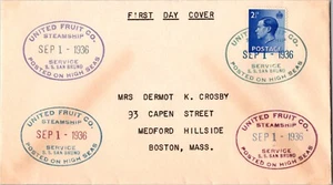 1936 Service SS San Bruno United Fruit Company UFC Cover To USA Boston MA FDC - Picture 1 of 2