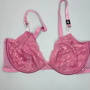 NEW Victoria Secret Unlined Demi Bra 40D Plunge Pink Lace Underwire Convertible - Picture 1 of 13