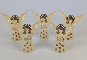 Vintage Hartplastik Bradford 4" Engel 5er Set Creme Gold 1950er Weihnachten - Bild 1 von 23