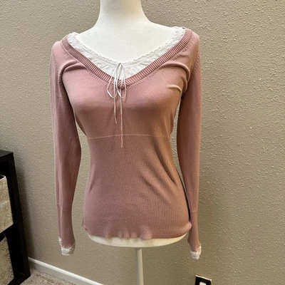 Vtg Y2K Silk Pink Layered Long Sleeve Babydoll Top Elena Gilbert Coquette Med - Image 1 of 4