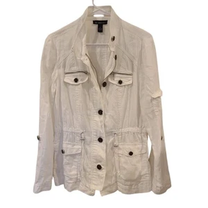 INC International Concepts 100% Linen White Safari Field Utility Jacket M - Picture 1 of 9