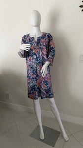 Vestido STELLA PARKER Mujer Paisley Floral Shif Azul Multicolor Manga 3/4 Talla L - Imagen 1 de 7