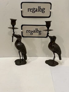 Antique bronze Crane holding a branch candle stick holders (T)... - Picture 1 of 11