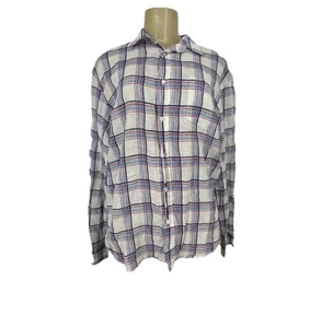 Frank & Eileen Luke Small Women Button Up Linen Shirt Plaid Long Sleeve ER8 - Picture 1 of 9