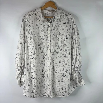 Top túnica con botones Liz Claiborne para mujer talla 2X blanco cuello ancla lino Foto 1 de 4