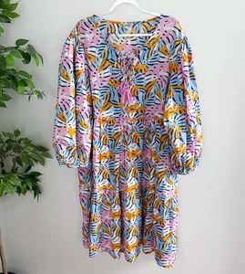 Adrift Womens Size 2XL Knee Length Tiered Dress Puff 3/4 Sleeve 100% Cotton - Picture 1 of 9