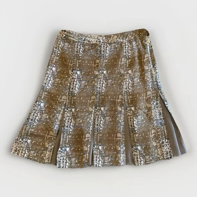 Falda Tory Burch Tostada Gris Crema Marrón Estampado Gráfico Talla 8 Mezcla Lana Seda Foto 1 de 4