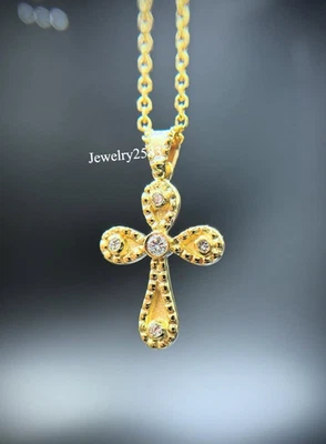 Colgante Cruz Diamante Cultivado en Laboratorio Certificado Perfecto para Uso Diario 18" 925 SS Foto 1 de 4