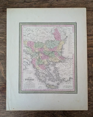 原版 1850 年土耳其希腊欧洲地图 Cowperthwait 手工着色 17 英寸 x 13.5 — 第 1/4 张图片